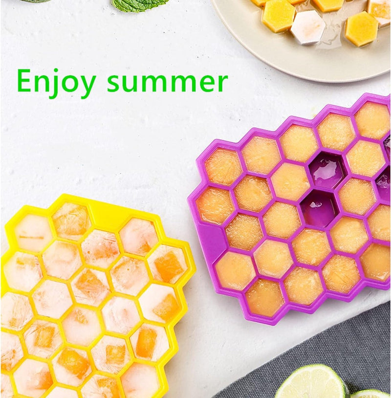 Siliconen ijsblokjeshouder, 2 stuks, ijsblokjeshouder, siliconen mal, 74 vakken met deksel, ijsblokjeshouder, BPA-vrij, duurzaam, vaatwasmachinebestendig voor familie, feesten en bars