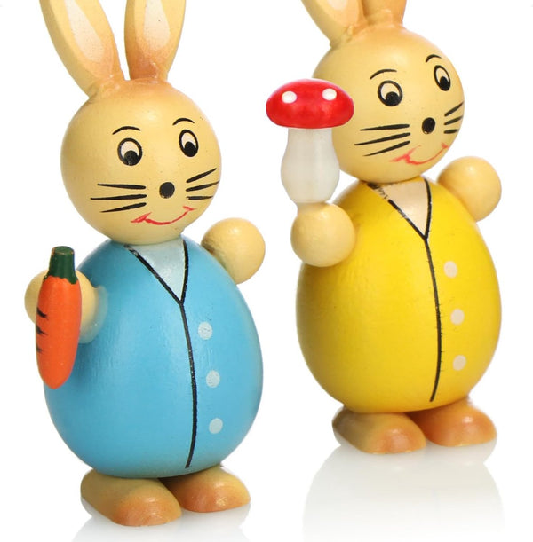 4 x decoratieve paashaas van hout - standaard voor lente en paasdecoratie - houten haas in bonte kleuren - houten figuren voor Pasen (4 x haas kleurrijk)