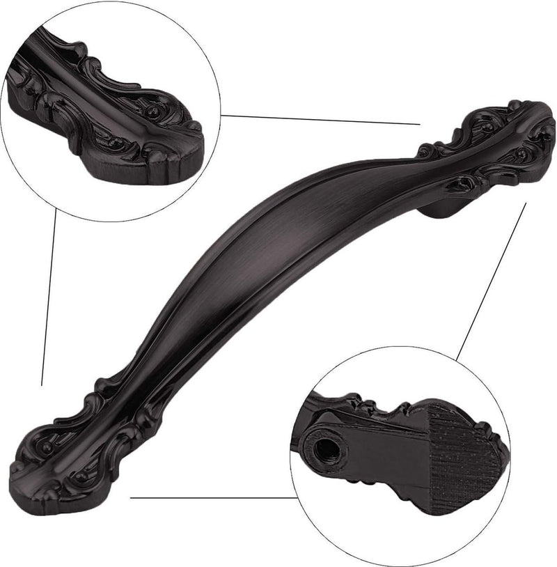 4 stuks zwarte retro deurgreep, kastgreep, zwarte booggreep, met 8 schroeven voor keukenkastdeuren, ladegrepen, deuren in verschillende stijlen (zwart)