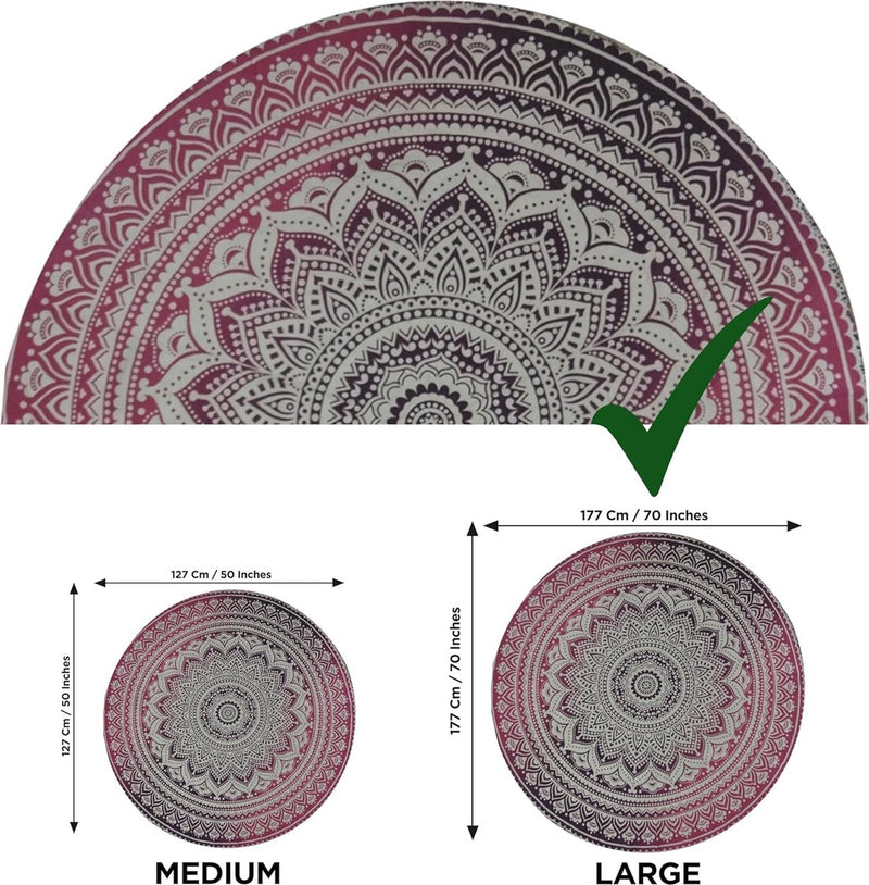India strandlaken rond mandala hippie/groot Indiaas rond katoen/boho ronde yogamatdoek, meditatie/tafelkleed, rond ophangdeken, picknick, handgemaakt tapijt, 175 cm