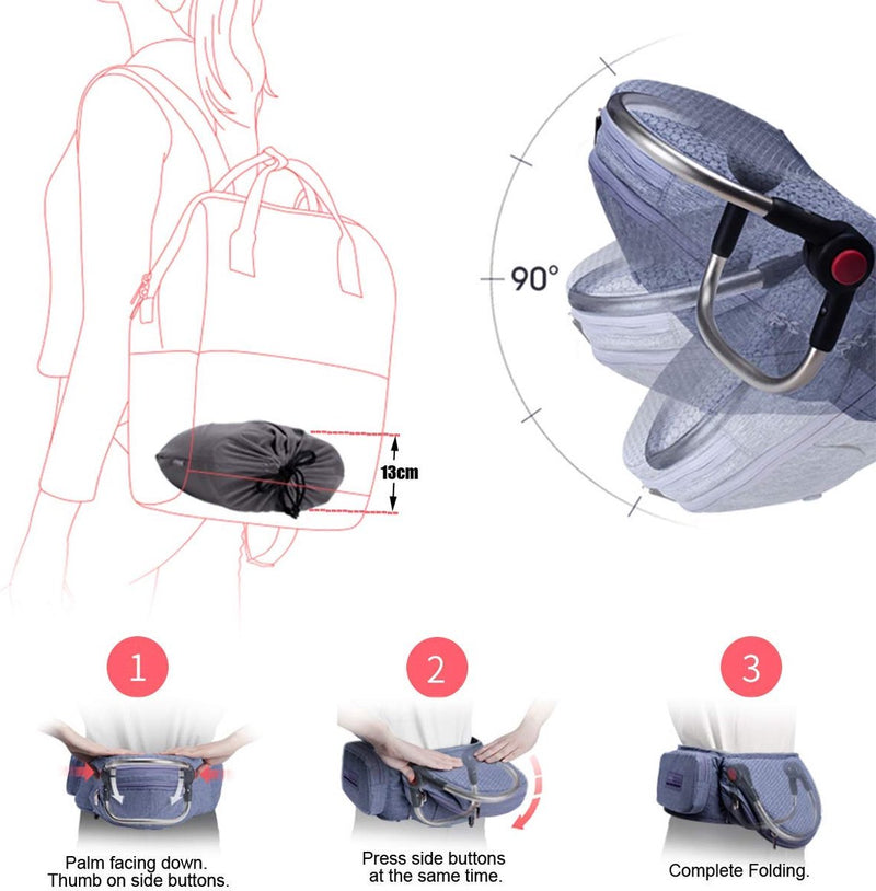 Hipseat Babydrager 0-36 maanden, lichte, verstelbare, rugondersteunende taillekruk, 3-in-1 babydrager voor pasgeborenen tot peuterzitje (lichtgrijs)