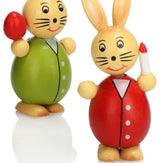 4 x decoratieve paashaas van hout - standaard voor lente en paasdecoratie - houten haas in bonte kleuren - houten figuren voor Pasen (4 x haas kleurrijk)