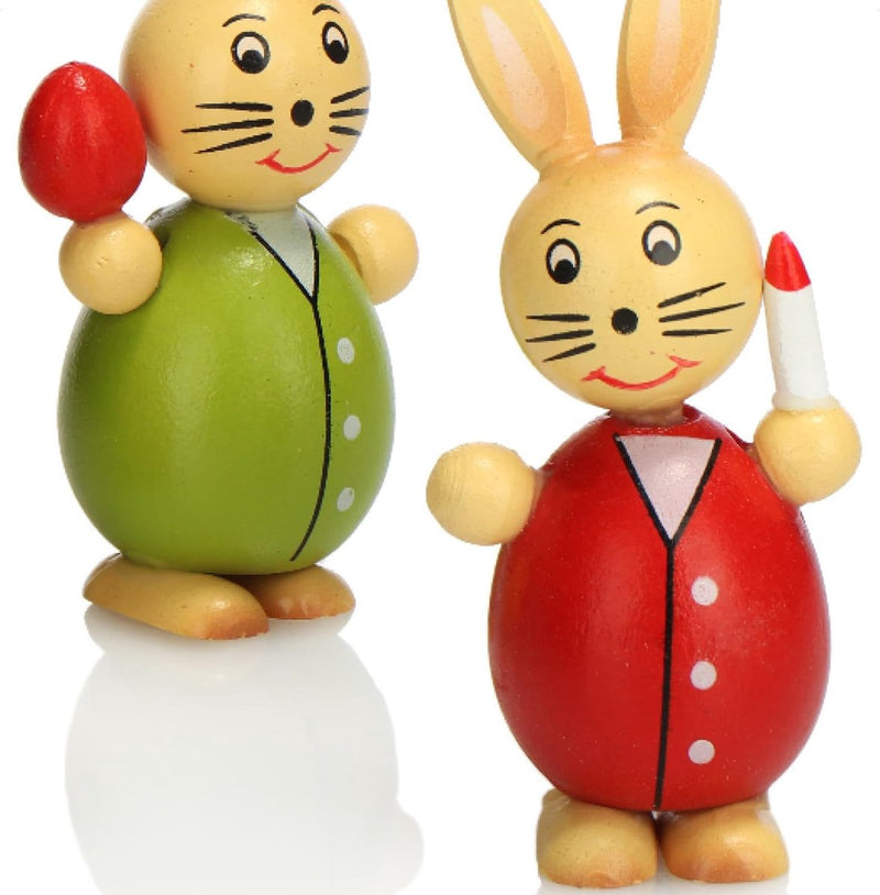 4 x decoratieve paashaas van hout - standaard voor lente en paasdecoratie - houten haas in bonte kleuren - houten figuren voor Pasen (4 x haas kleurrijk)