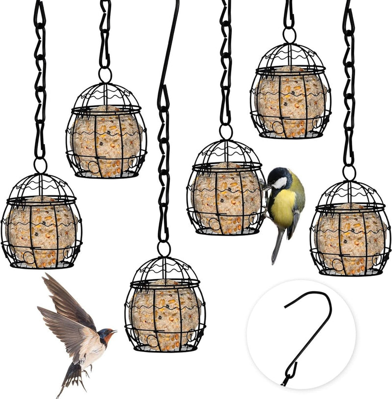 6 stuks beitelhouders vogelvoederstation metalen vogelvoederdispenser om op te hangen, vogelvoederdispenser, voederdispenser voor wilde vogels, zwart, diameter 7 cm