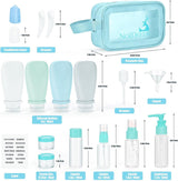 18-delige siliconen reisflessenset, vliegtuiggoedgekeurd voor het vullen van reisflessen, geschikt voor shampoo, lotion, haarconditioner, douchegel, met labels en transparante toilettas