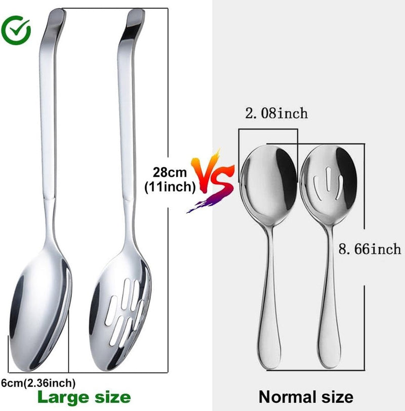 Opscheplepel groot, serveerlepel roestvrij staal groot lange handvat serveerlepel met gleuf grote lepel opscheplepel roerlepel voor partijen keuken (2 stuks) 27,6 x 5,8 cm