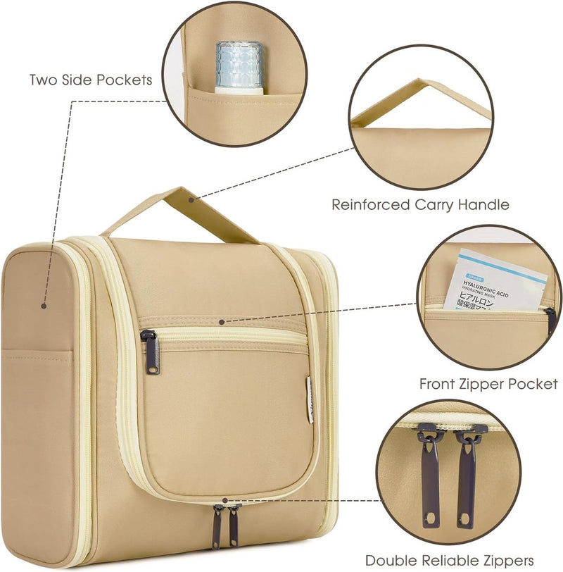 Toilettas voor dames en heren, toilettas voor kinderen, om op te hangen, make-uptas voor mannen, wastas voor vrouwen en meisjes, bruin (grande)