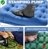 Zelfopblazende slaapmat, campingluchtmatras met voetperspomp en kussen, opblaasbare slaapmat voor buiten, ultralicht waterdicht voor wandelen, buitenshuis, kamperen, reizen 195 x 65 x 12 cm - blauw