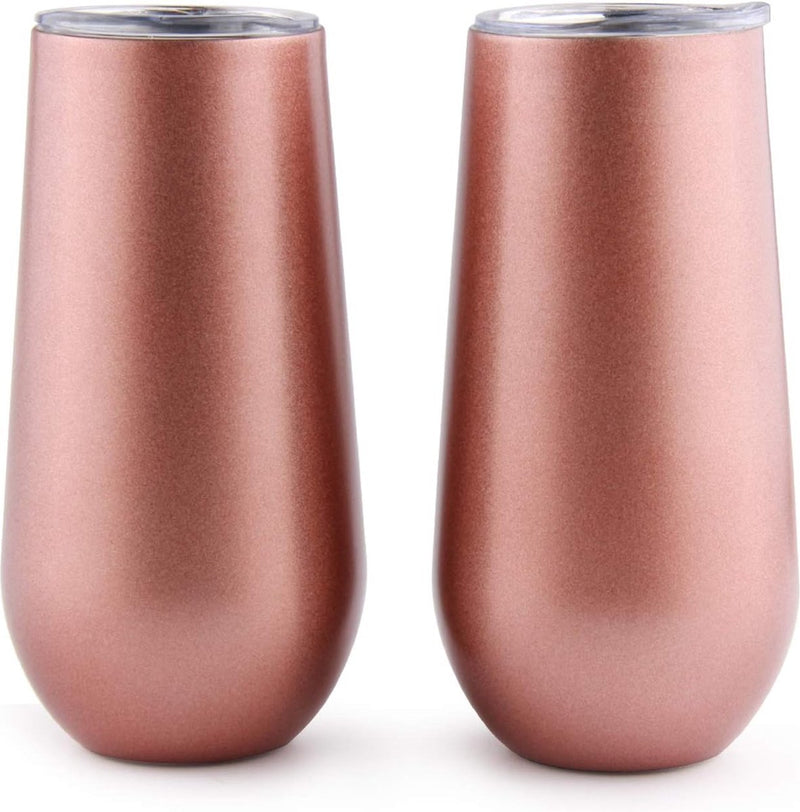 Champagneglazen champagneglas roségoud set van 2 roestvrij staal dubbelwandig thermol wijnglazen met deksel
