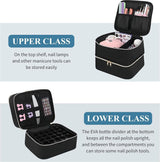 Nagellak opbergtas groot, draagbare draagtas voor nagellak en UV-lamp, dubbellaagse nagellaktasorganisator, multifunctionele make-uptas, zwart, zwart, eenvoudig