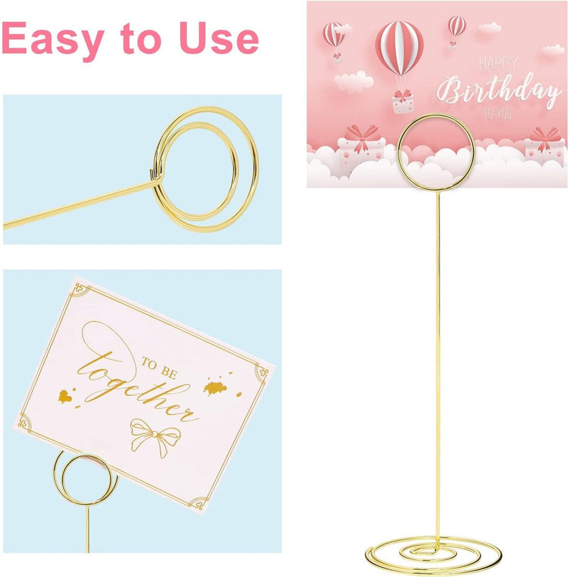 12 stuks metalen tafelkaarthouders, 22 cm hoog, fotohouders, kaarthouder, tafelnummerhouder voor bruiloften, plaatskaarthouder, memohouder voor restaurant, tafel, feest (goud)