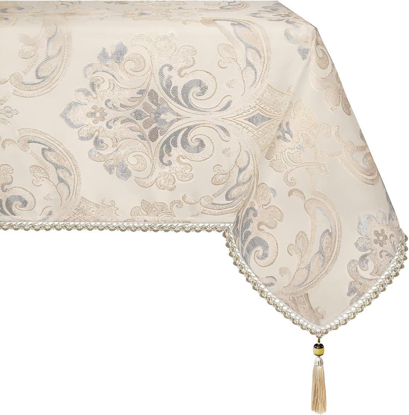 Tafelkleed met kwastjes, waterafstotend, voor eettafel, vakantie, feest, woonkamerdecoratie, 140 x 200 cm, licht abrikoos