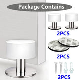 Deurstopper voor aan de muur, 2 stuks, zelfklevende deurstopper, afstandhouders voor muur, roestvrij staal, 3,57 x 1,65 cm, dubbele deurstopper met geluiddemper (wit)