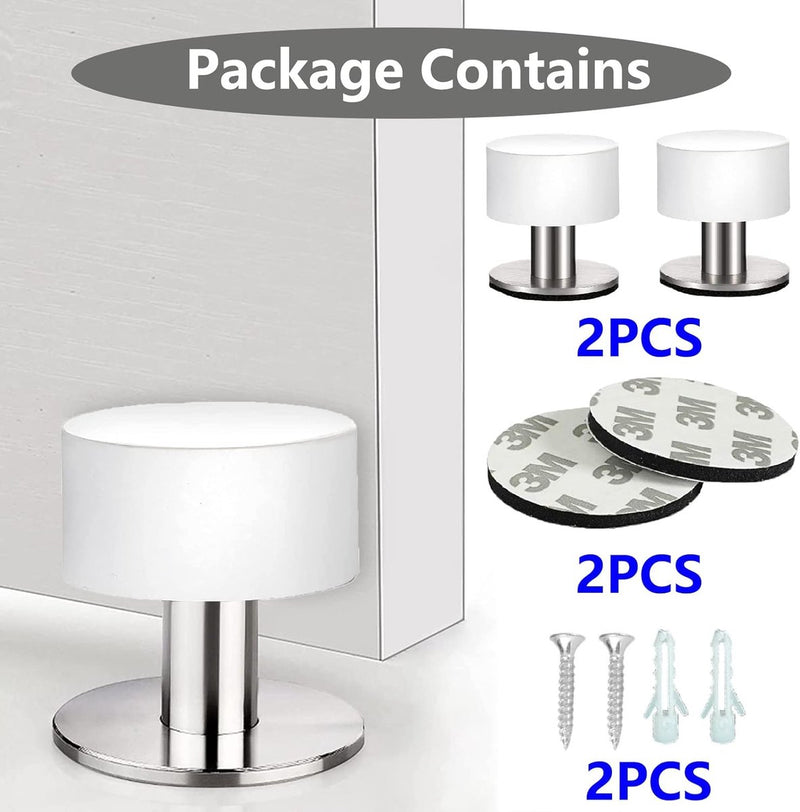 Deurstopper voor aan de muur, 2 stuks, zelfklevende deurstopper, afstandhouders voor muur, roestvrij staal, 3,57 x 1,65 cm, dubbele deurstopper met geluiddemper (wit)