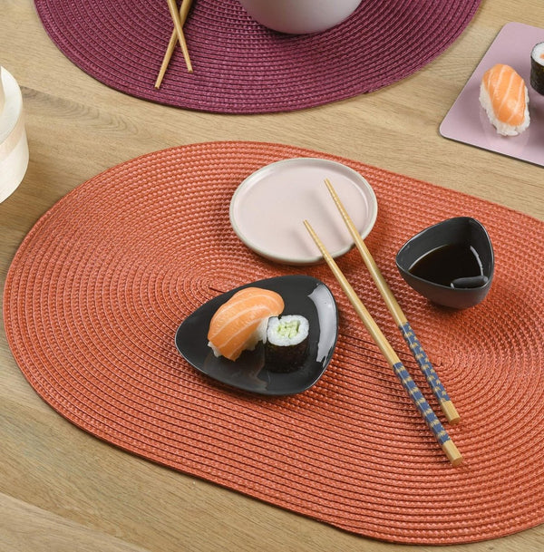 Placemat Brick Oval, placemat voor eetkamer, eettafelmatten, schotelonderzetters, placemats, geweven, geschikt voor levensmiddelen, oranje, 45 x 30 cm, 4 stuks,