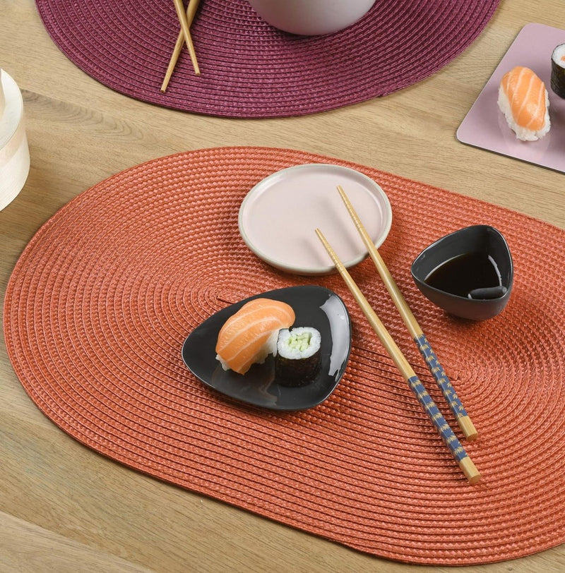 Placemat Brick Oval, placemat voor eetkamer, eettafelmatten, schotelonderzetters, placemats, geweven, geschikt voor levensmiddelen, oranje, 45 x 30 cm, 4 stuks,