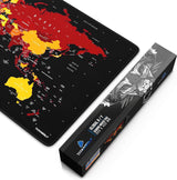 Gaming muismat, 900 x 400 mm, grote bureauonderlegger, precisie en snelheid, rubberen onderkant, antislip, duurzaam, waterafstotend, wereldkaart, zwart-rood