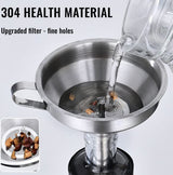 Trechterset voor levensmiddelen, 2 stuks trechter roestvrij staal 304 (klein, groot) en filter, 5 inch keukentrechter met afneembare zeef en buisborstel