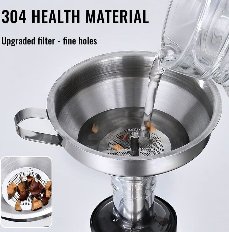 Trechterset voor levensmiddelen, 2 stuks trechter roestvrij staal 304 (klein, groot) en filter, 5 inch keukentrechter met afneembare zeef en buisborstel