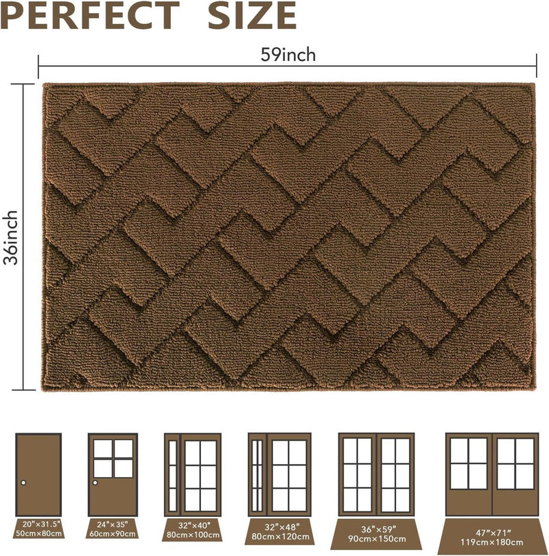 Deurmat voor binnen en buiten, wasbaar, entreement, binnen, vuilvangmat, antislip, deurmat voor entree, patio, hal, tuin, binnen en buiten (donkerbruin, 90 x 150 cm)