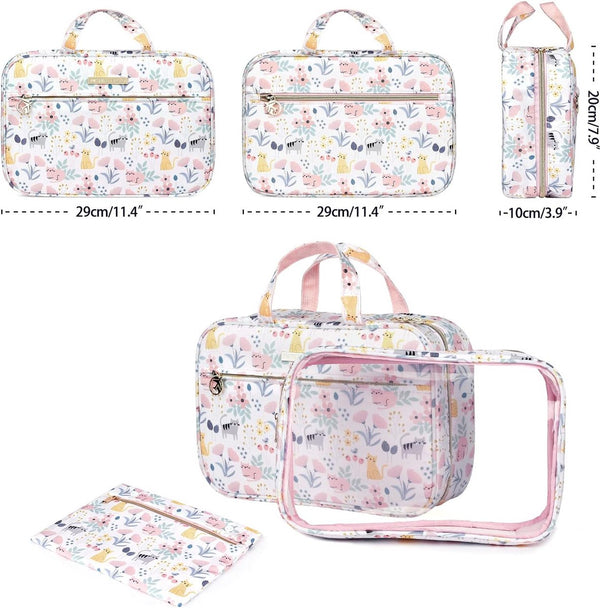 Hangende toilettassen voor dames, Dizdvizd Reistoilettas Grote waterdichte make-uptas Roze-Cat