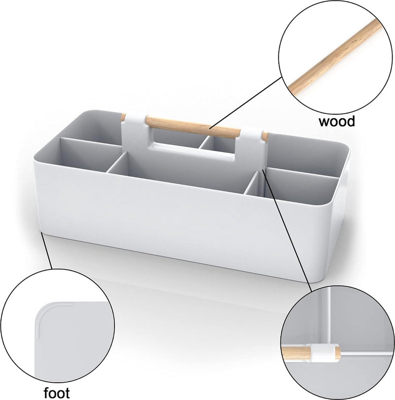Make-up organizer in grijs, 32 x 15,5 x 8 cm, beauty-cosmetica-opbergdoos met 5 vakken voor het opbergen van make-up, ook ideaal als bureau-organizer of voor keukengerei