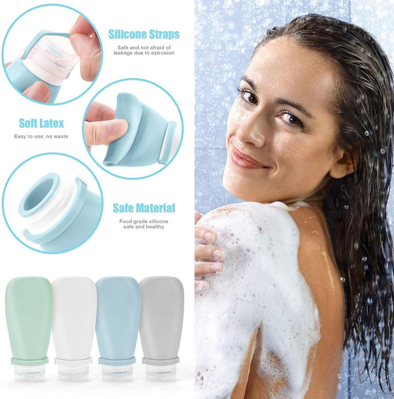 18-delige siliconen reisflessenset, vliegtuiggoedgekeurd voor het vullen van reisflessen, geschikt voor shampoo, lotion, haarconditioner, douchegel, met labels en transparante toilettas