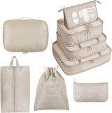 Kofferorganizerset, 8-delig, verpakkingskubussen, vakantie- en reis-hangmandset, beige