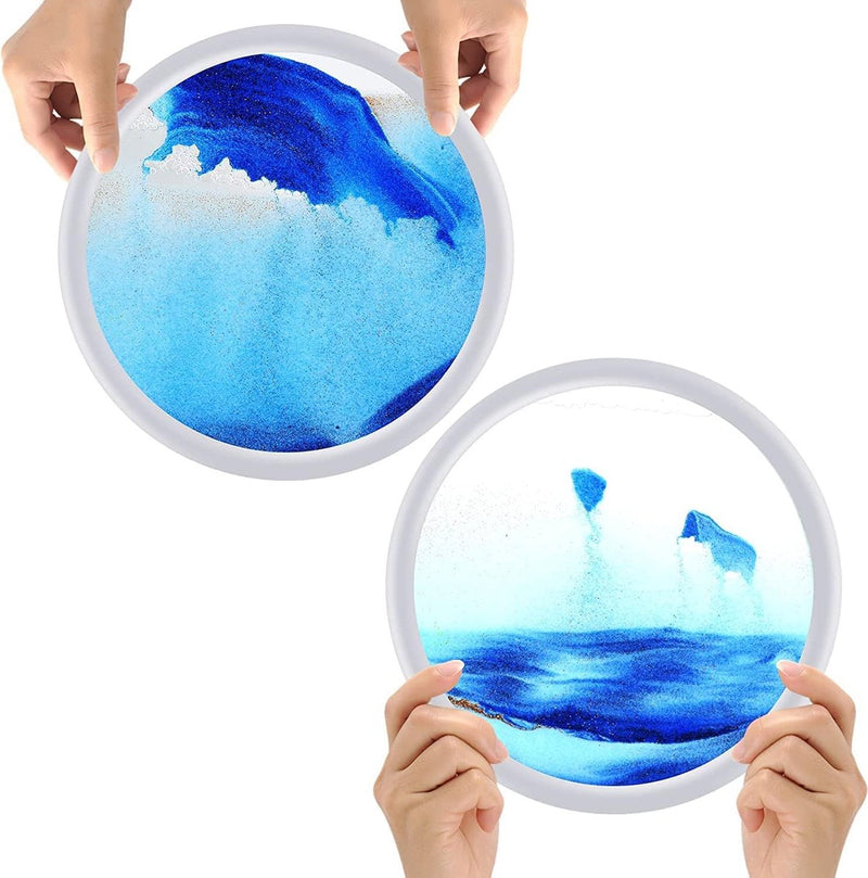 Zandfoto's voor draaien, 3D Zandloper - Zandfoto Geschenken Zandloper Decoratie 3D Zandloper Diepzee Zand Landschap Esthetisch voor Kantoor Woonkamer Bureau Volwassenen Kinderen (Blauw, 7 inch)