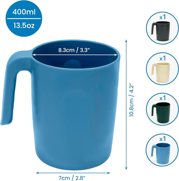 4-delige plastic bekerset - 400 ml onbreekbare herbruikbare plastic bekers met handvat - BPA-vrije bekers voor warme en koude dranken - magnetron- en vaatwasserbestendig - camping