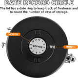 Koffiekan van 1,8 liter luchtdicht, zwarte koffiebonencontainer, koffiekan met roestvrijstalen lepel, koffiecontainer met datumregistratie voor koffiebonen, koffiepoeder, thee, cacao