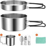 Camping Topf Edelstahl, Faltbar und Stapelbar Outdoor Kochgeschir, Camping Kochgeschirr für Camping Wandern Picknick