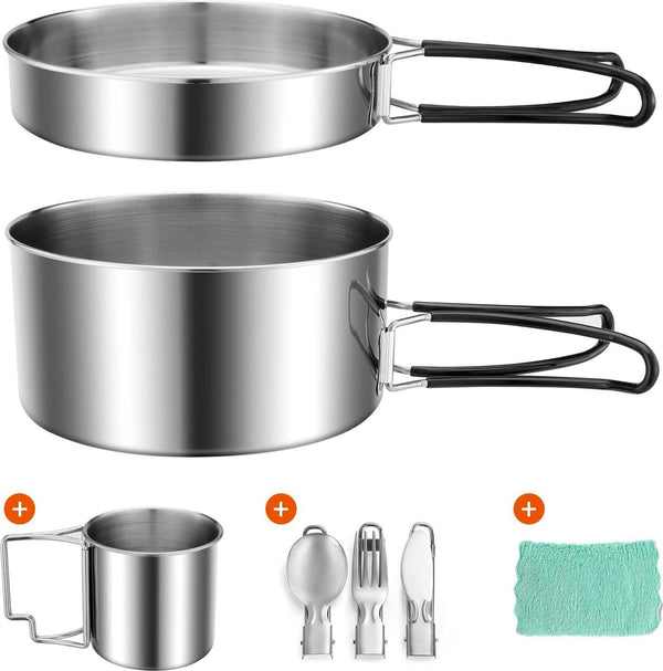 Camping Topf Edelstahl, Faltbar und Stapelbar Outdoor Kochgeschir, Camping Kochgeschirr für Camping Wandern Picknick