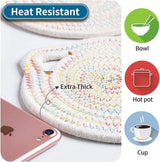 Set van 3 placemats leuk in katten dicht geweven, placemat gevlochten puur katoenen materiaal, placemats kinderen veilig en geurloos (blauw, groen, regenboogkleuren, 18 cm)