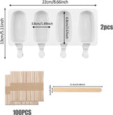 IJsvormen, siliconen ijsvormen, 2 stuks, 8 cellen, ijsvormen, popsicle vormen, herbruikbare doe-het-zelf ijsvorm met 100 houten stelen voor het invriezen van fruit of yoghurt steelijs, BPA-vrij