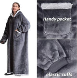 Knuffeldeken met mouwen, deken met mouwen en capuchon, oversized, enorme hoodiedeken met 2 voorzakken, zacht, warm, flanel, draagbaar, full-body deken, volwassenen, uniseks, donkergrijs