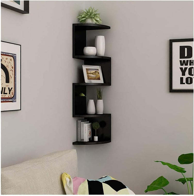 Wandgemonteerde hoekplanken, klassieke radiale hoekwandplank met 5 lagen voor opslag, boekenkast