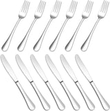 Steakbestekset, 12-delige roestvrijstalen tafelmessen en tafelvorken, steakbestekset voor 6 personen, messen en vorken, set voor huis/restaurant, hoogglans gepolijst en vaatwasmachinebestendig