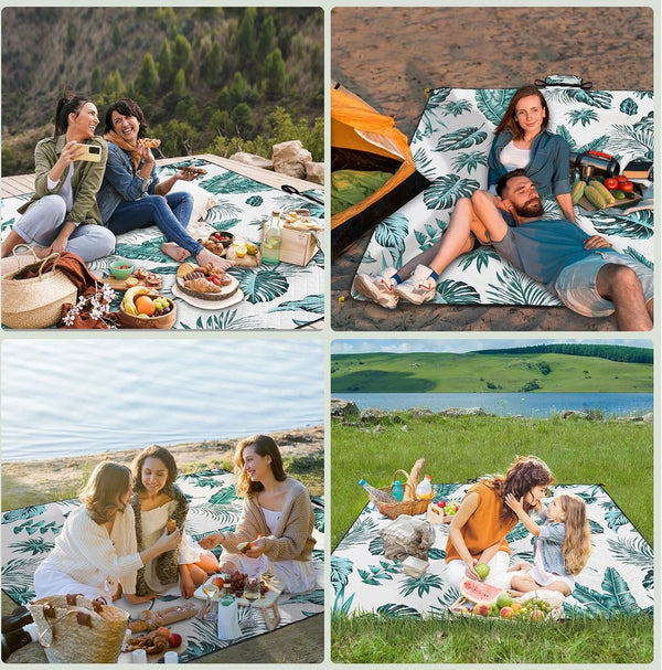 Picknickkleed 200x200, waterdicht en geïsoleerd - XXL buitendeken voor picknicks, stranden, kamperen. Compact, gemakkelijk mee te nemen, gevoerd met katoen, inclusief handvat en haringen, wasbaar