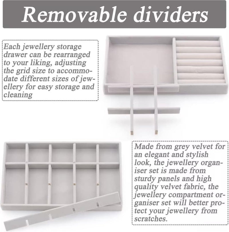 Sieradenbakjes, 2 stuks sieradenopberglades, fluwelen stapelbare sieradenlade-organizer, sieradenorganisatoren voor sieraden, oorbellen, armbanden, ringenopslag voor dames en meisjes