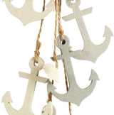 3 x hangdecoratie, maritiem, decoratie om op te hangen, stuurwiel, anker en vuurtoren met schelpen, hangdecoratie van hout (3 stuks, grijs/wit/blauw)