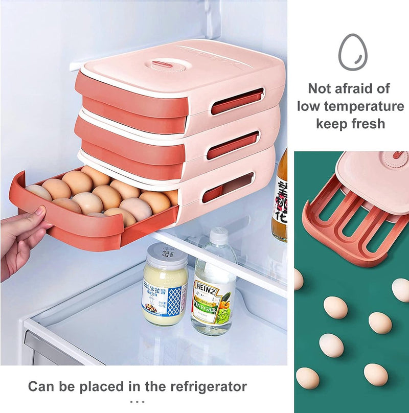 Eierhouder, eieropbergdoos, eierbox met lade, stapelbare eierhouder, automatische eierbox, multifunctionele eierbox voor koelkast, keuken