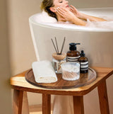 Houten dienblad, rond, met uitneembare acaciaplanken, gevlochten gevlochten rotan dienblad met handgrepen, voor couverts, tafelopzetstukken, kaarsen, enz., 100% katoen/jute, 30 cm (bruin)