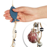 3 x hangdecoratie maritiem - decoratie om op te hangen - stuurwiel, anker en vissen van hout met schelpen - hangdecoratie (3 stuks - 100 cm)