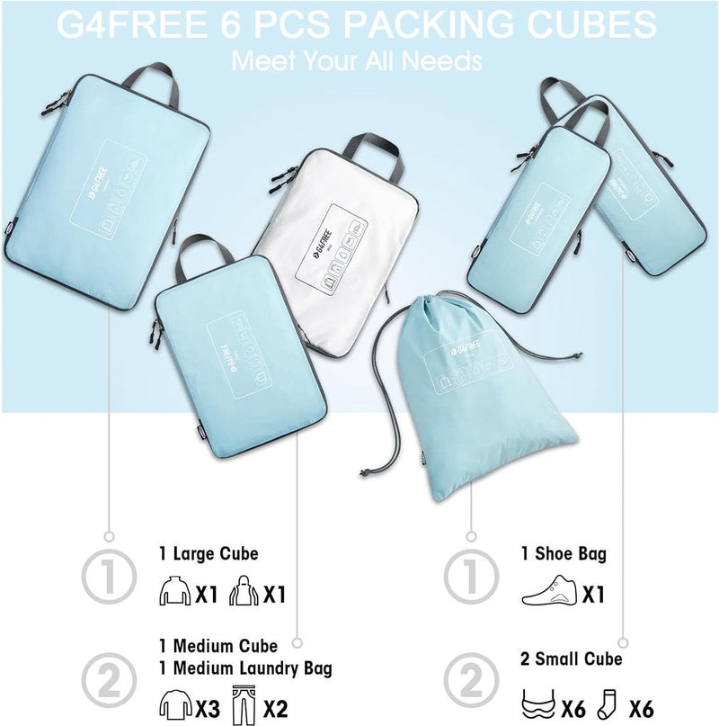 6-delige set compressiepakkubussen & verpakkingskubussen & kofferorganizerset & uitbreidbare kledingtassen & kleding paktassen voor vakantie reizen