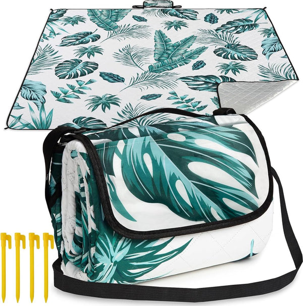 Picknickkleed 200x200, waterdicht en geïsoleerd - XXL buitendeken voor picknicks, stranden, kamperen. Compact, gemakkelijk mee te nemen, gevoerd met katoen, inclusief handvat en haringen, wasbaar