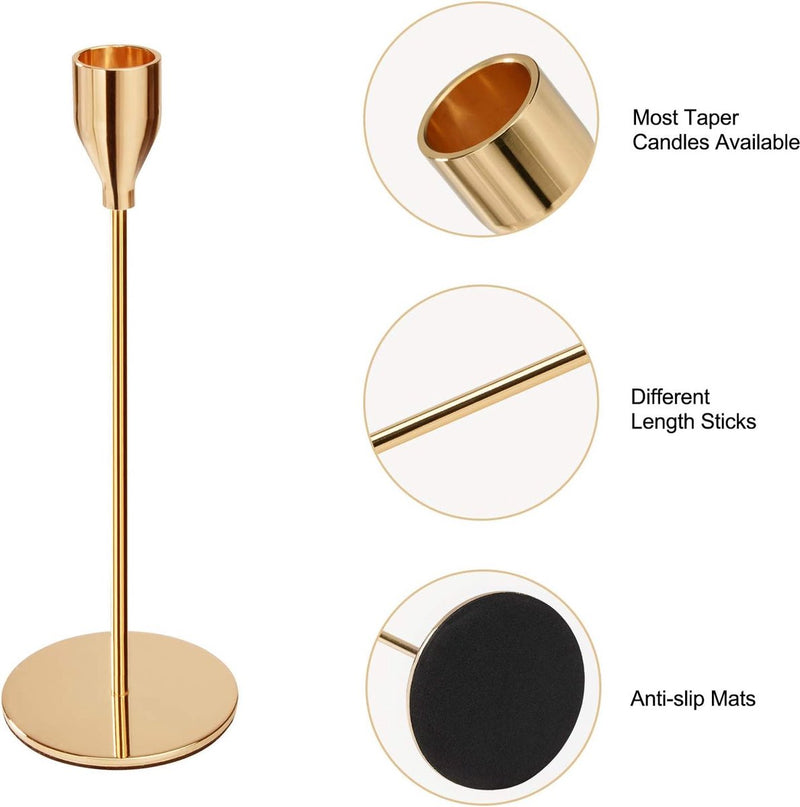 Kaarshouder, kaarshouder, gouden kaarslicht taper kaars, decoratieve kaarshouder van hoog metaal voor feest, bruiloft, diner, kerstdecoratie, 3 stuks