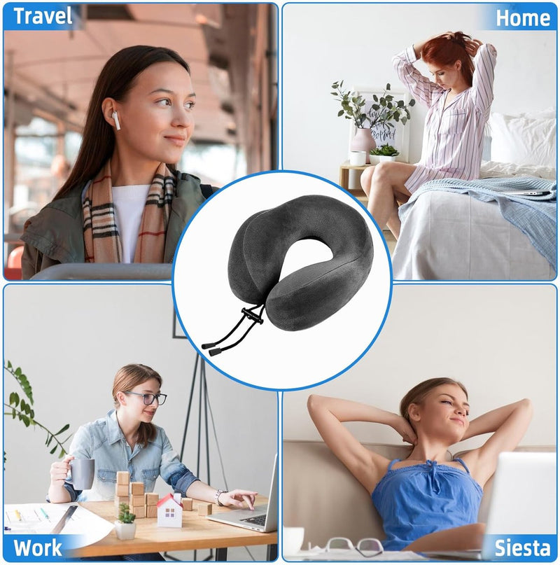 Vliegtuigautoreiskussen gemaakt van traagschuim met fluweelzachte hoes, superlicht draagbaar hoofdsteun nekkussen volwassenen voor kamperen, reizen, vliegtuig, trein, auto, kantoor (donkergrijs)
