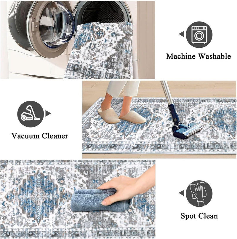 Tapijt Runner Hal Antislip 60 x 180 cm Boho Halkleed Runner Grijs Wasbaar Bedtapijt Slaapkamer Vintage Tapijt Runner Hal Runner Tapijt voor Hal, Keuken, Slaapkamer