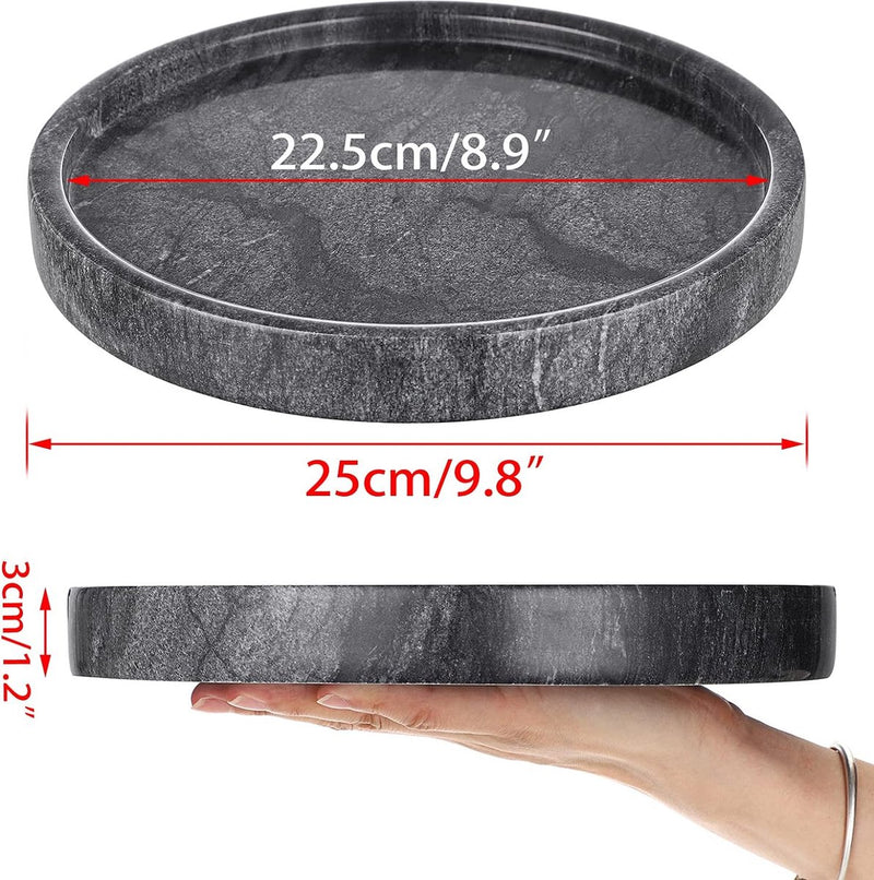 25 cm natuurlijk marmer zwart rond decoratief dienblad voor keuken kaptafel badkamer